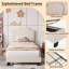 Structure de lit simple en tête de lit simple en velours côtelé - Plateforme robuste et silencieuse, lattes en bois, aucun sommier requis, assemblage facile, blanc-251504588