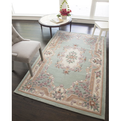 Aubusson Traditional Light Green Area Rug