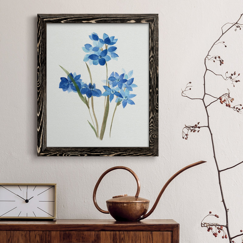 Toile encadrée «Blue Blossom Botanical I-Premium» - prête à être accrochée, Noir, H 44 po x l 31 po x P 1 po