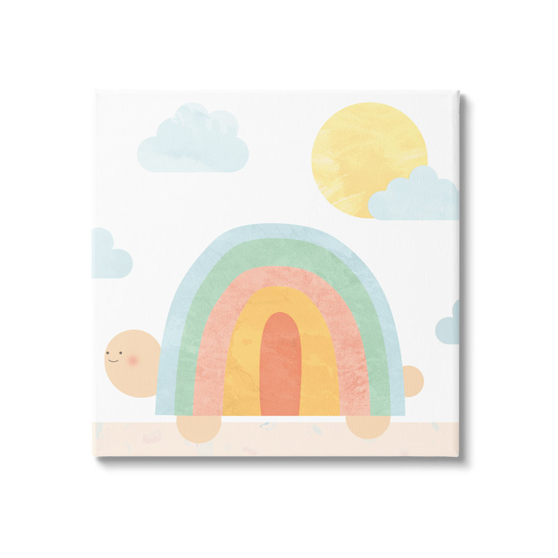 Rainbow Turtle Shell Scene Canvas Art for Kids Nursery