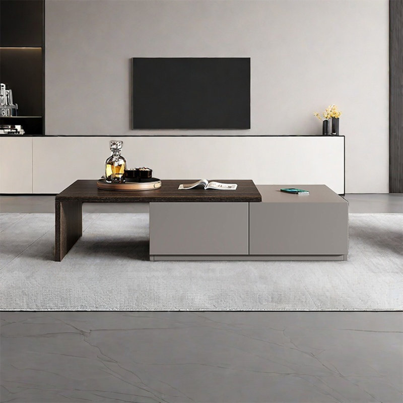 Table basse rectangulaire simple rétractable, Kaki / fumé, H 9,8 po x L 47,2 po x l 27,6 po