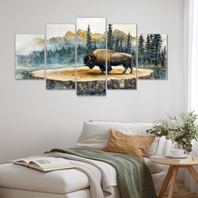 Bison américain dans un paysage d'été I - Art mural animal Buffalo - Art mural moderne pour le salon