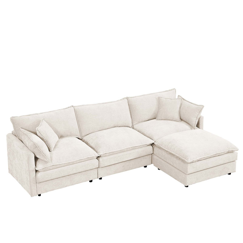 Modular L Shaped Sofa with Removable Ottoman, Beige