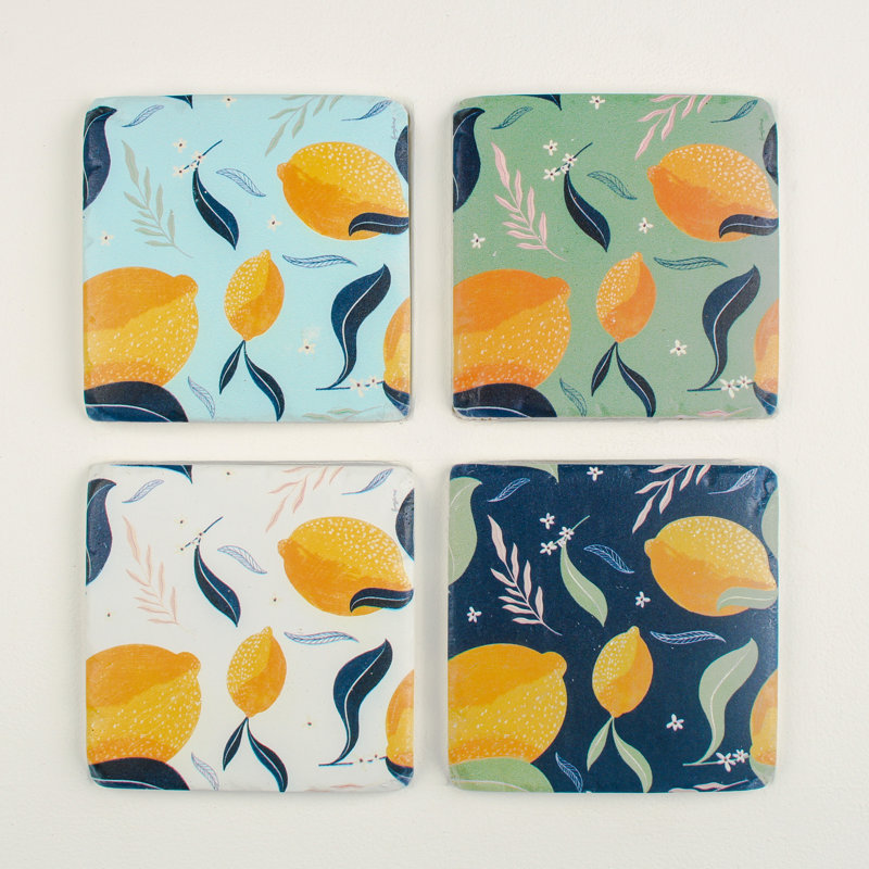 Ceramic Square 4 Piece Coaster Set