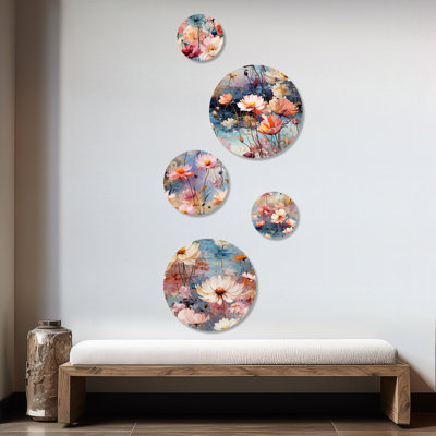 Bordeaux - ensemble de 5 art mural floral rond