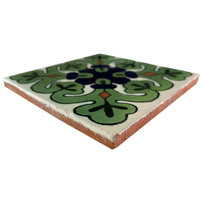 4.2" x 4.2" 9pcs TalaMex Loreto Mexican Clay Tile Handmade Talavera Backsplash Mosaic