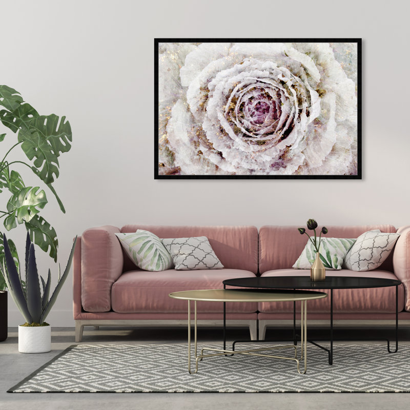 Hiver, fleur de New York - peinture sur papier, H 38 po x l 56 po, Cadre noir