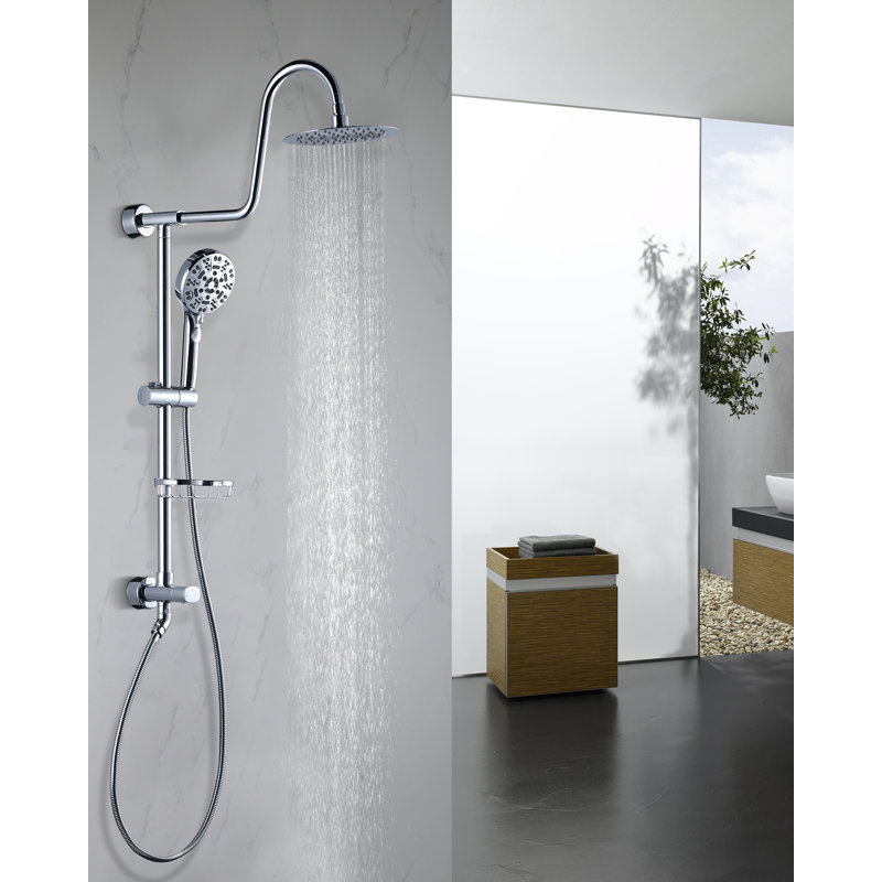 Système de douche avec pomme de douche à pluie 8 po, douche à main à 8 fonctions, barre coulissante réglable et porte-savon