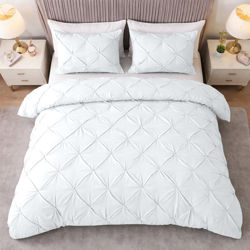 Pintuck Microfiber Duvet Cover Set with Pillowcases – Pleated Textured Bedding, Soft Luxury Quilt Cover, Breathable All-Season Comforter Cover, Modern Hotel Style Bed Set