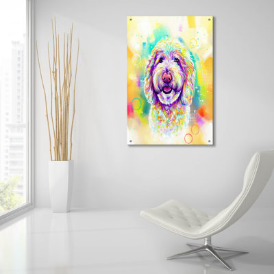 Art mural en verre épique «Pop Art Goldendoodle 4» par Furbaby Affiliates