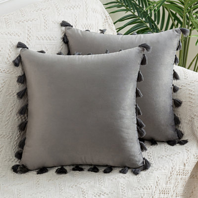 Velvet With Tassle Tassels Velvet Reversible Throw Pillow