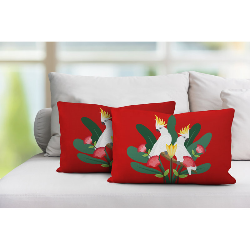 Coussin lombaire intérieur / extérieur Flocked Birds, Rouge