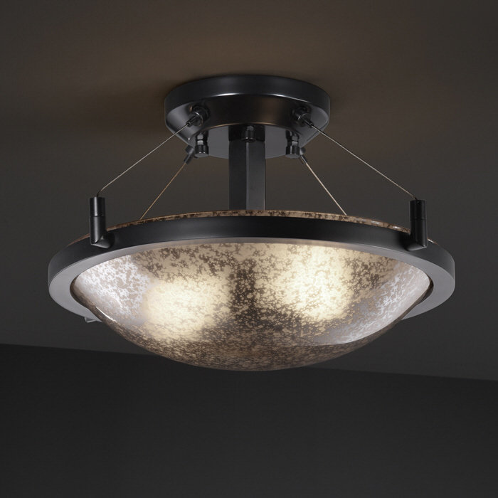 Aleyla Artisan Glass Semi Flush Mount, Matte Black, Mercury