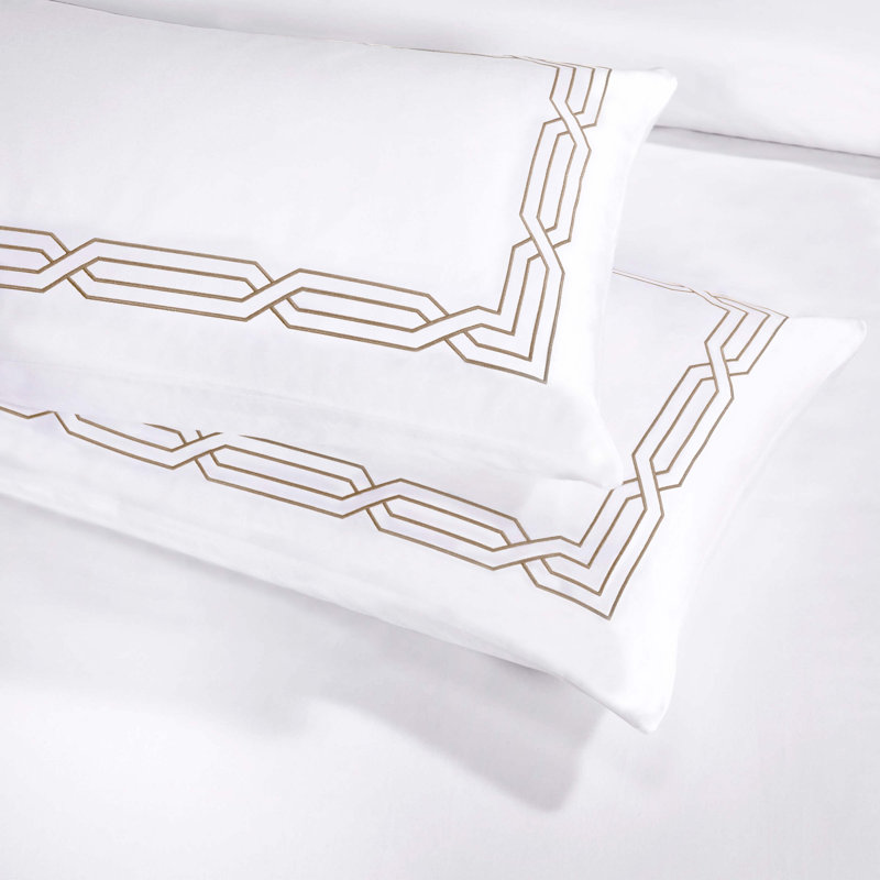 Ensemble de housse de couette brodée en coton égyptien à densité de tissage 1200 fils, Blanc