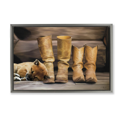 A Hard Days Work Boots Floating Frame, design by Renel Peters