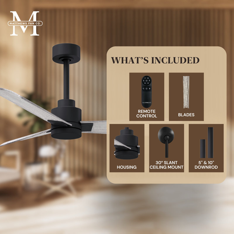 Alessandra Outdoor Downrod Ceiling Fan, Matte Black, Barn Wood Tone