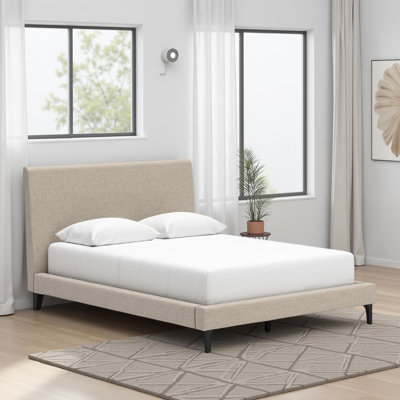 Ciel Low Profile Bed, Polyester Upholstered Headboard, Gray