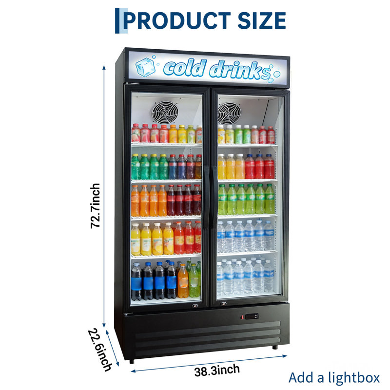 34.8 Cu.ft Double Door Commercial Beverage Cooler - 580-Can Glass Display Fridge | Frost-Free Air-Cooled, RGB Lights, 8 Adjustable Shelves, Duty Drink Cooler for Bar/Restaurant/Store