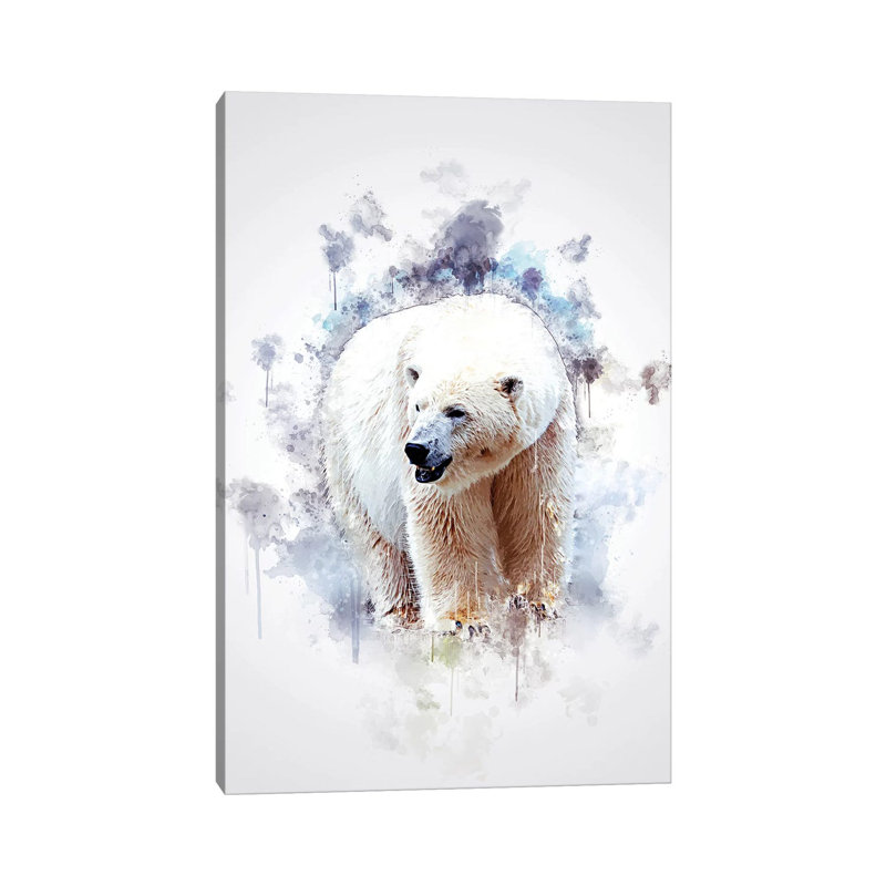 Peinture sur toile tendue, "Ours polaire" par Marcel, H 12 po x l 8 po x P 0,75 po