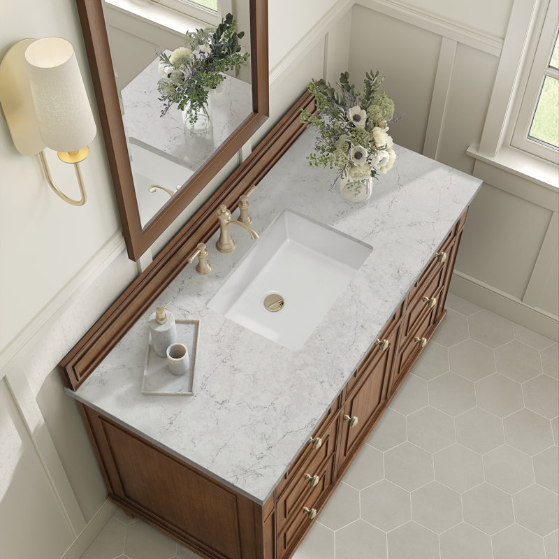 Lorelai 48'' W Single Vanity, Mid-Century Walnut, Eternal Jasmine Pearl
