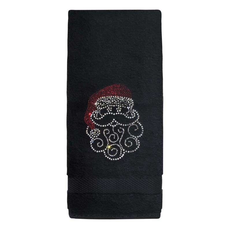 Sparkles Home Santa Rhinestone Hand Towel | 100% Turkish Cotton Terry | Machine Washable , Black