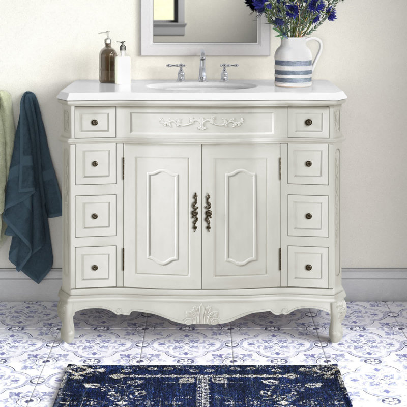 Ensemble de meuble-lavabo simple 42 po Lunette, Blanc, Blanc