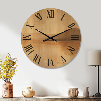 Large Alpine Silent Round Wood Wall Clock – Minimalist Lake Horizon Peaceful Scenery Peaks
