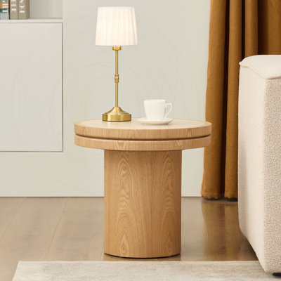 19.49 inch Round MDF Side Table Sintered Stone Tabletop for Living Room Bedroom Natural