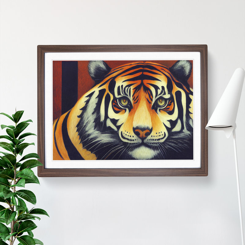 Exquisite Tiger - Single Picture Frame Print, 25cm H x 34cm W x 2cm D, Walnut