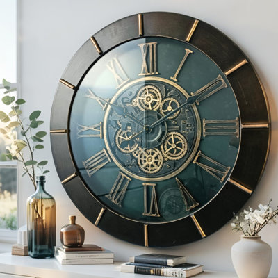 THE GEARS CLOCK Wall Clock with Real Moving Gears AU-LI_ 32 in Round INNSBRUCK