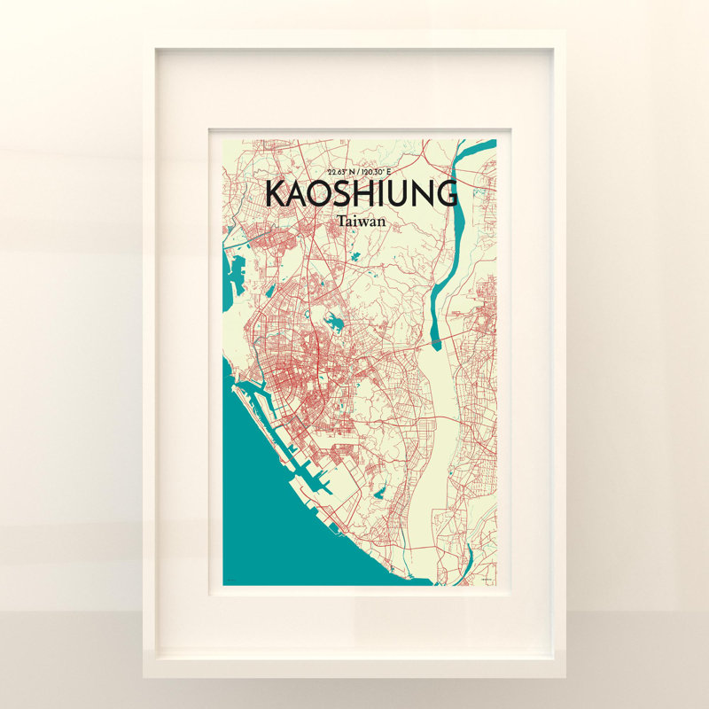 Kaoshiung City Map In Tricolour - No Frame Print, 36cm H x 24cm W x 0.05cm D