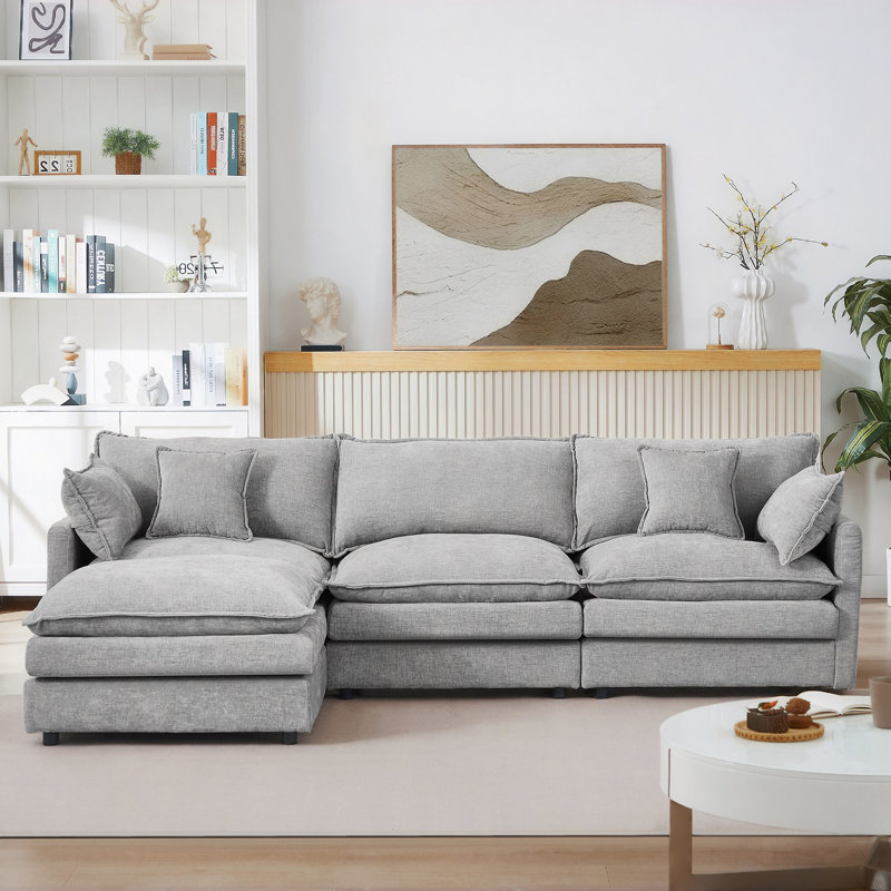 Modular Sectional Sofa, 102" L Shaped Couch Set For Living Room, 3-Seater Comfy Cloud Couches With Movable Ottoman, DIY Combination, Chenille