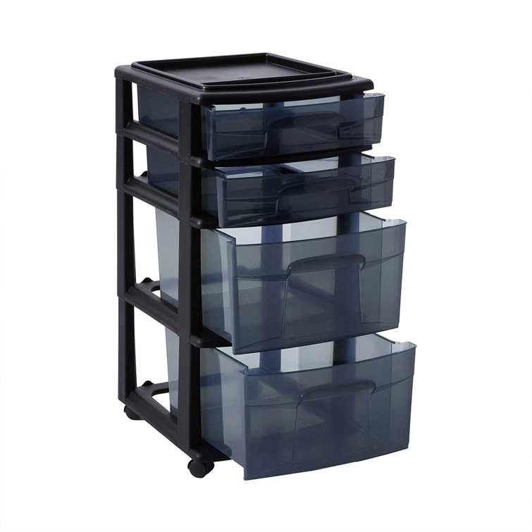 Homz Plastic 3 Clear Drawer Small Rolling Storage Container Tower