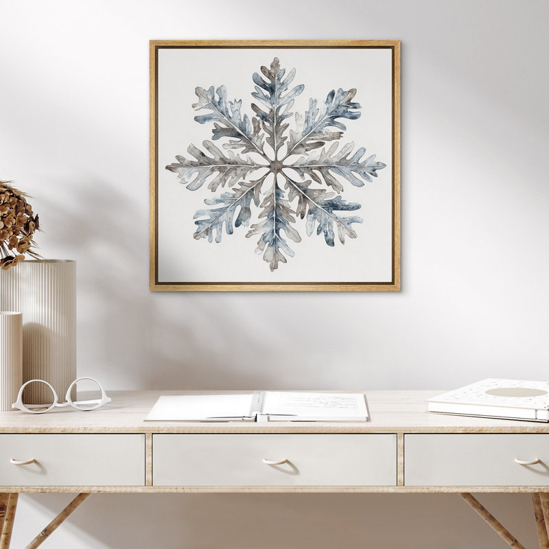 «Grey Blue Snowflake Rustic Winter Simple Minimalist Cold Decor», reproduction d'art sur toile encadrée, Naturel