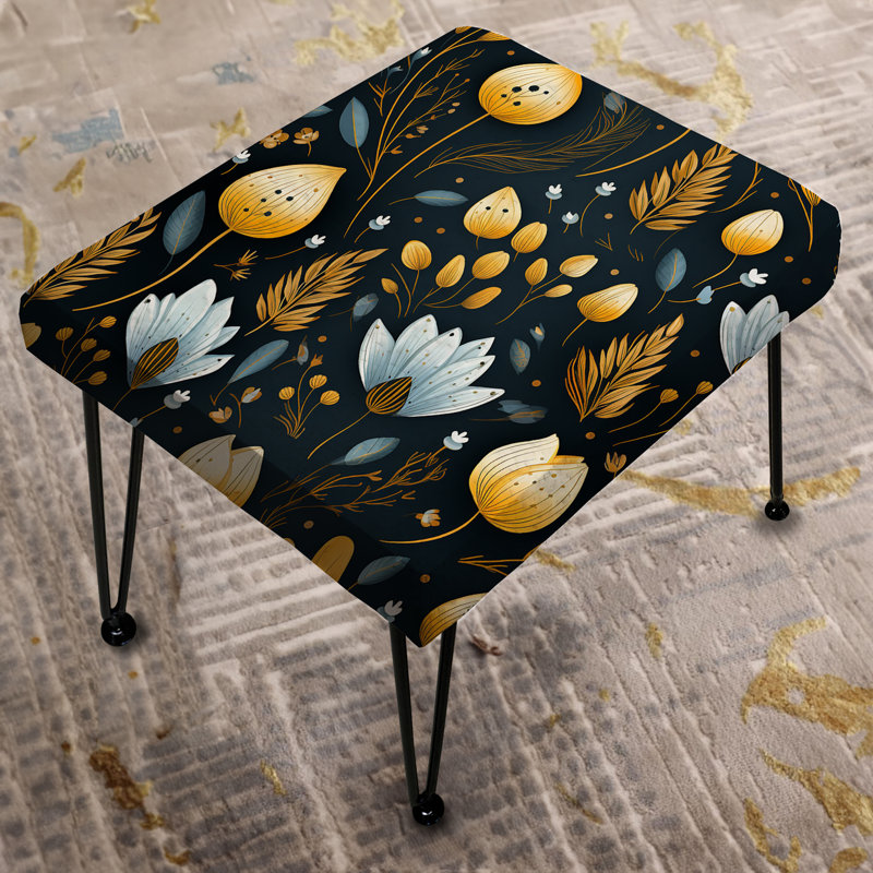 Nostalgia Vintage Black Floral Pattern - Floral Rectangle Ottoman