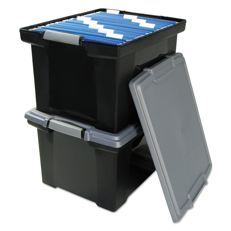 Black and Silver Stackable Utility Storage Tote with Locking Handles