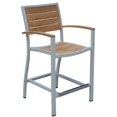 SoHo Teak Aluminum Outdoor Counter Height Arm Chair