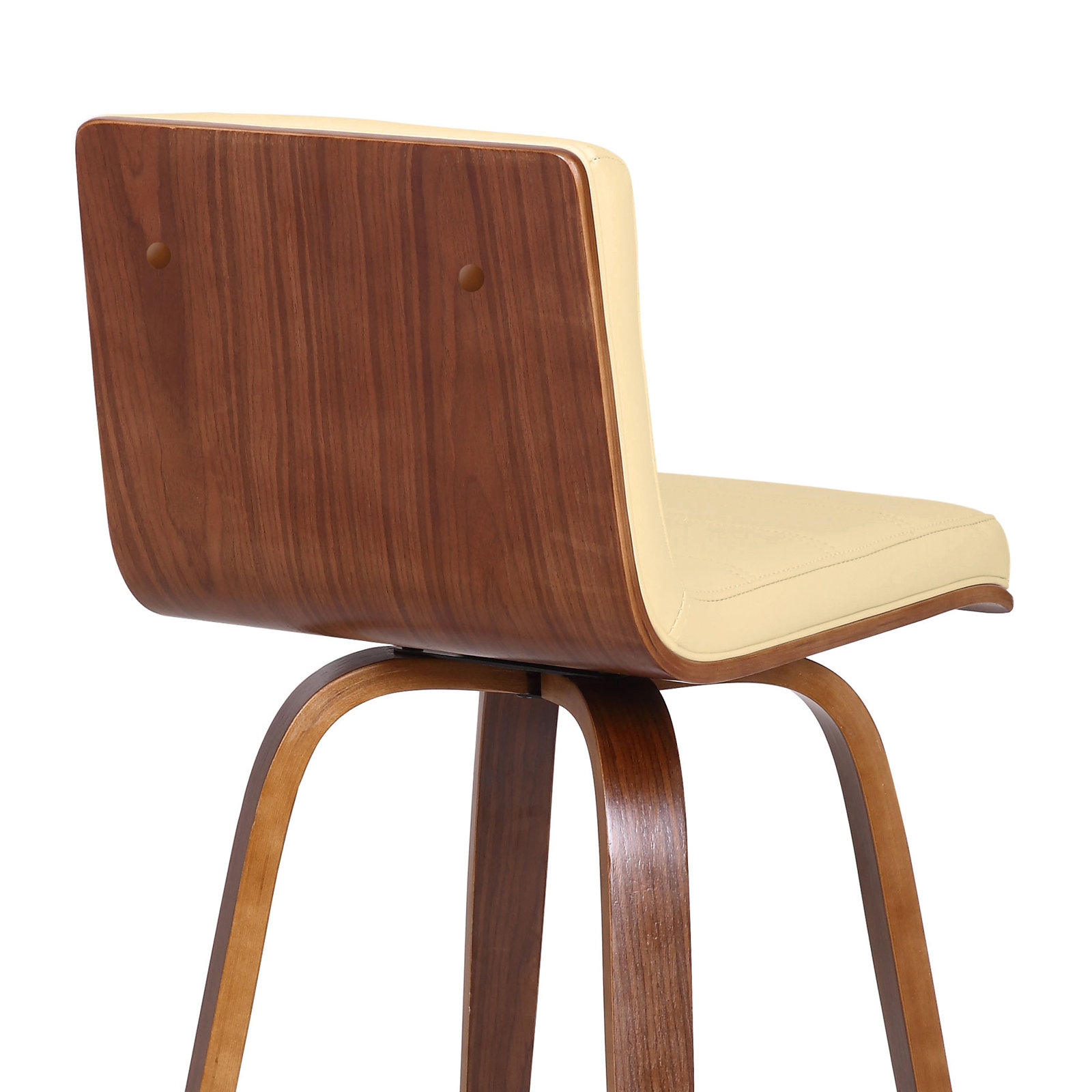 Biance Solid Wood Swivel Bar & Counter Stool, Bar Stool (30" Seat Height), Creme Faux Leather, Walnut