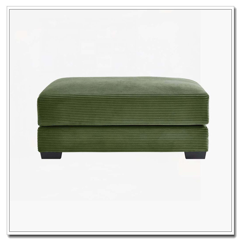 Corduroy Fabric Ottoman, Green
