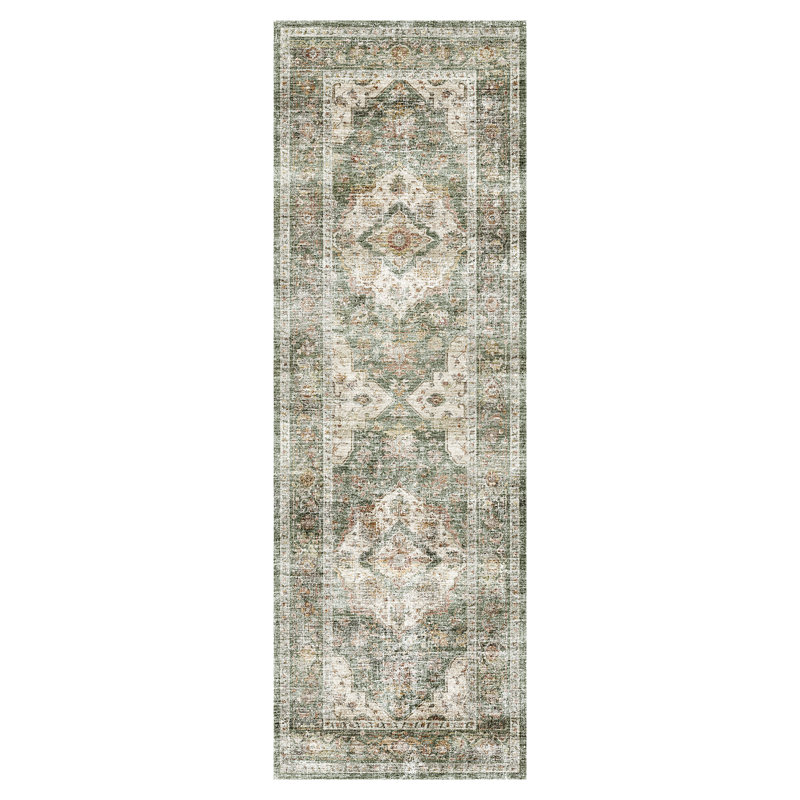 Soft Sage Green Machine Washable Oriental Hallway Runner Rug, Runner 2' x 6', Sage Green
