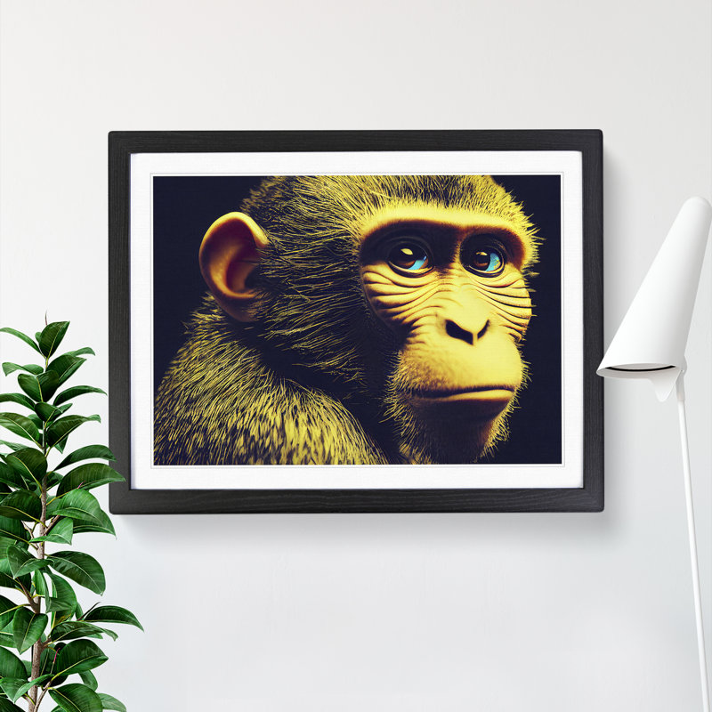 Monkey Portrait - Single Picture Frame Print, 46cm H x 64cm W, Black Framed