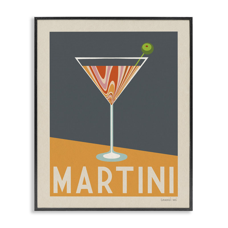 Art de giclée encadré de martinis rétro par Danhui Nai, H 14 po x l 11 po, Giclée encadrée noir minuit