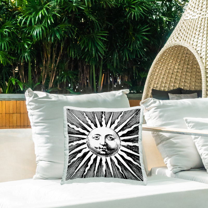 Coussin d'extérieur imprimé noir et blanc Sun par Lil 'Rue