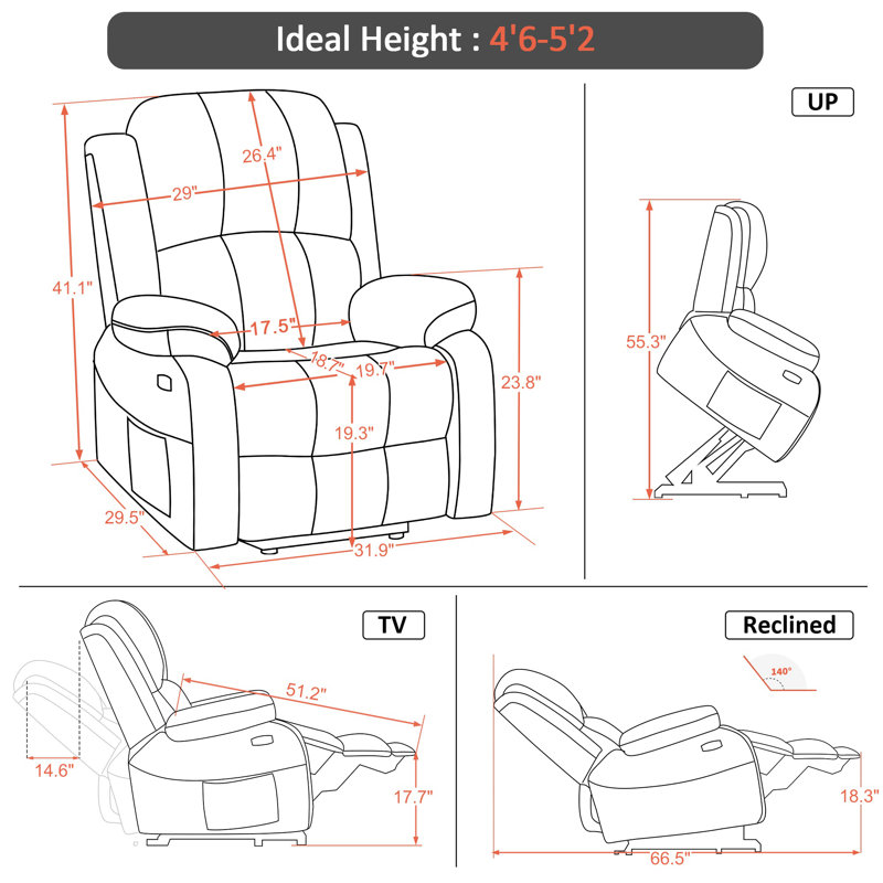 Fauteuil inclinable électrique avec massage et chaleur Rolanda, Noir