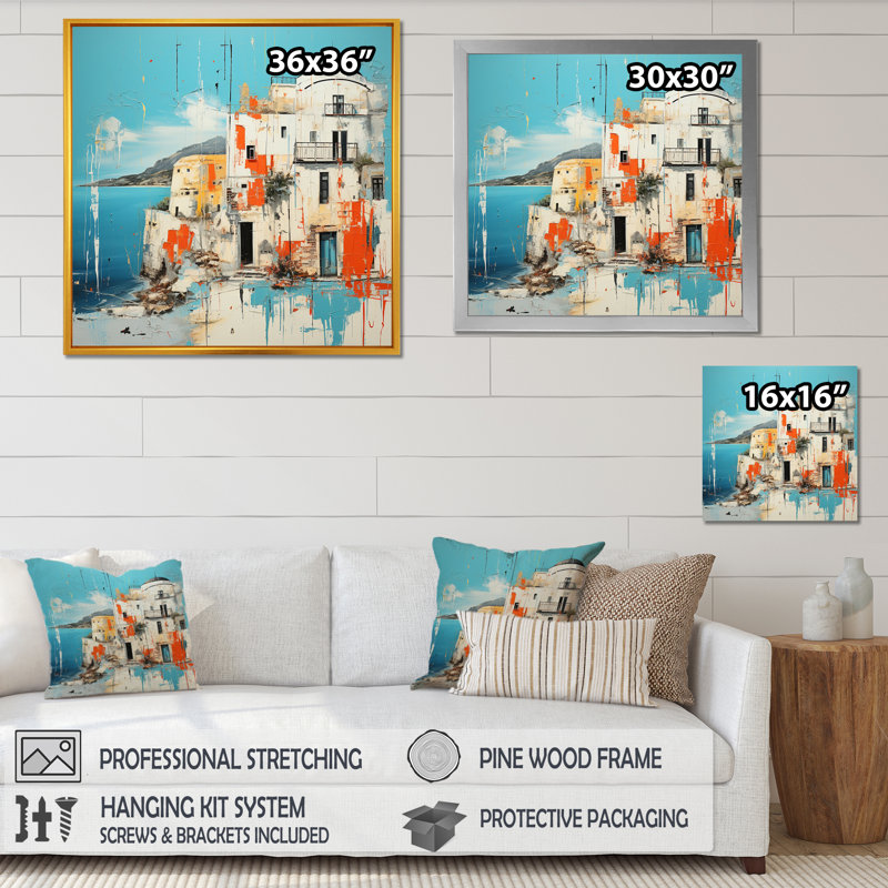 Impression sur une île grecque de Santorin 2 - Santorini, H 30 po x l 30 po x P 1,5 po, Toile tendue