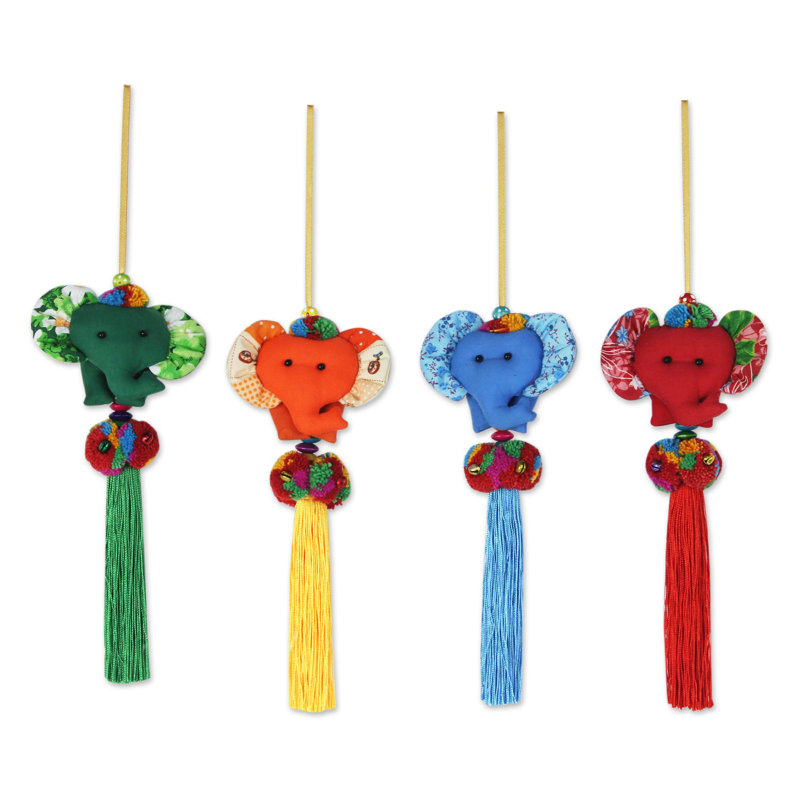 Ensemble d’ornement figurine suspendue en thaï pour éléphant en thaï 4 pièces artisan