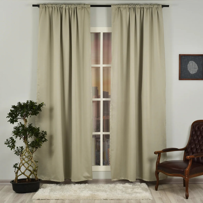 Sateen Look Room Darkering Room Darkening Curtain Pair, 52" W x 84" L, Sandstone