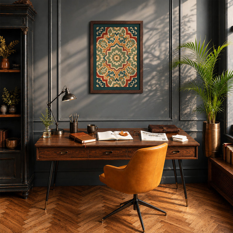 Mandala Star Geometric - Framed Print, A1 - 84.1 x 59.4 cm, Walnut