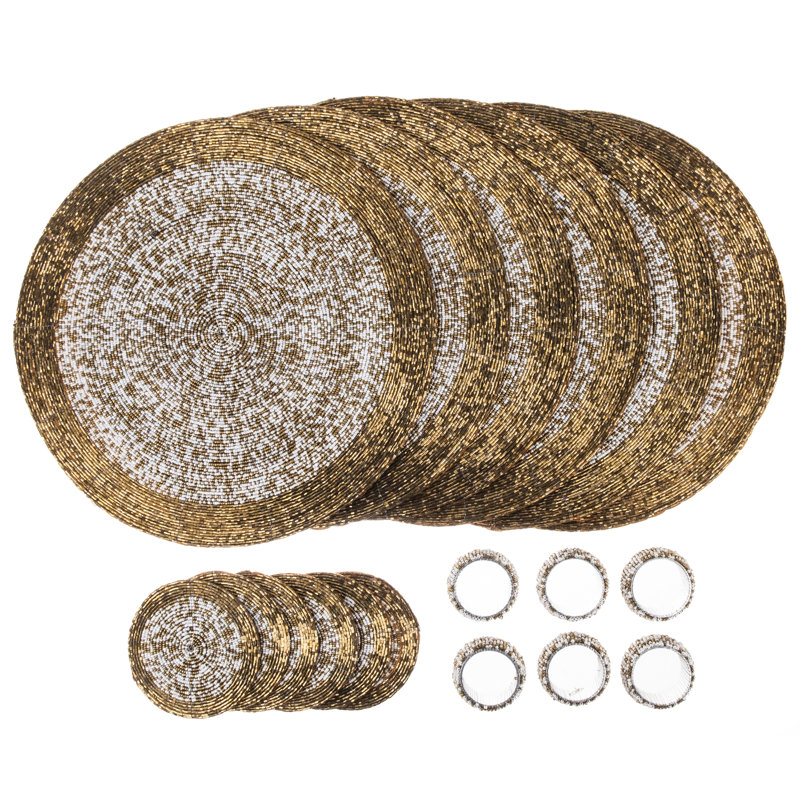 Danbury Glass Patchwork Round, Antique Gold/White