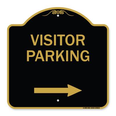 Enseigne Signmission Designer Series - Enseigne de stationnement réservée aux visiteurs (flèche pointant à droite) | Enseigne architecturale noire et dorée en aluminium de gros calibre 18 po x 18 po | Fabriqué aux États-Unis